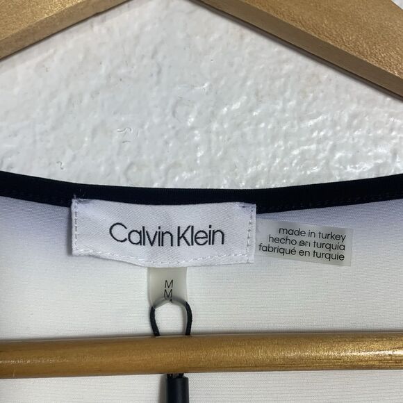 Calvin Klein NWT Assymetrical White Black Sleeveless Chiffon Blouse Size Medium - Picture 7 of 16